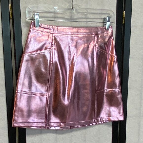 Art Class Junior Vegan Faux Leather Pleather A Line Mini Skirt Metallic Pink NWT - Picture 5 of 10